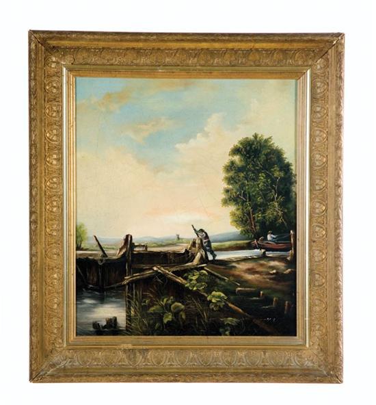 Appraisal: SCENE OF CANAL LOCKS ENGLISH EARLY TH CENTURY Oil on