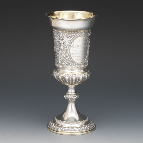 Appraisal: German Silver Chalice H x German silver goblet with pedestal