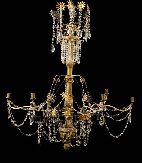 Appraisal: Northern European Neoclassical-Style Giltwood and Cut Glass Six-Light Chandelier late