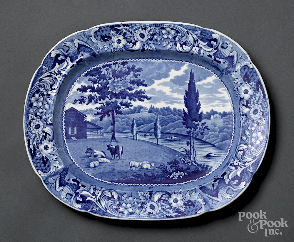 Appraisal: Historical Blue Staffordshire platter Historical Blue Staffordshire Mendenhall Ferry platter