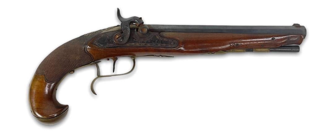 Appraisal: Antique Flintlock Pistol A Fires when cocked Please see photos