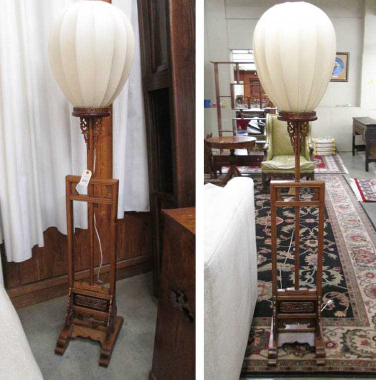 Appraisal: A PAIR OF CHINESE FLOOR LAMPS WITH CLOTH SHADES adjustable