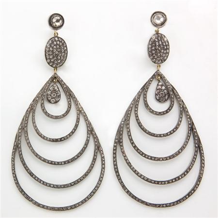 Appraisal: Pair of Silver and Diamond Pendant-Earrings Estimate -