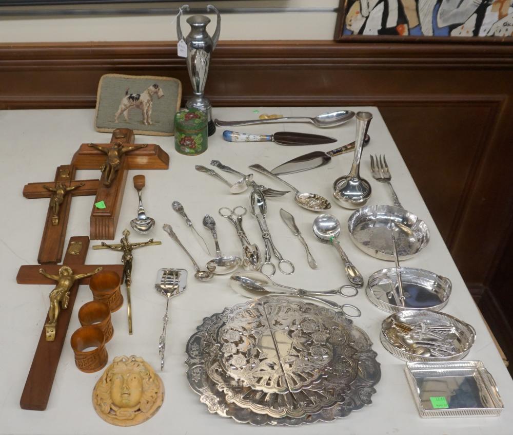 Appraisal: Group of Silverplate Flatware Trivets and Four Crucifixes