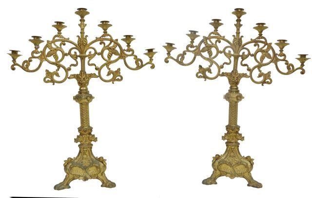 Appraisal: pair Continental ecclesiastical gilt brass candelabra early thc each having