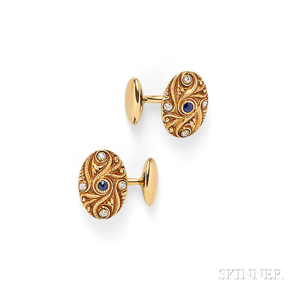 Appraisal: Art Nouveau kt Gold Sapphire and Diamond Cuff Links each