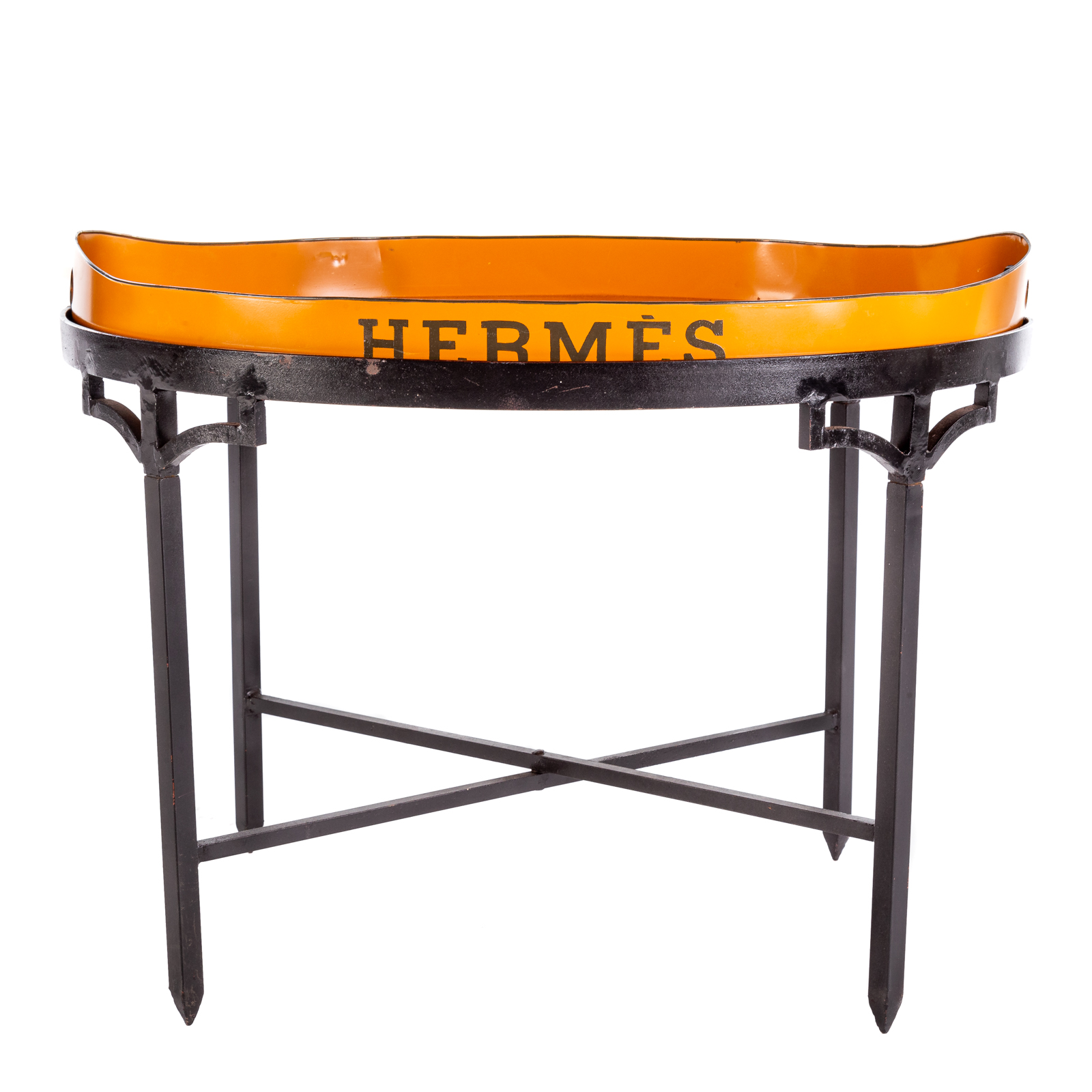 Appraisal: HERMES TRAY TOP COFFEE TABLE Hermes toleware butlers tray with