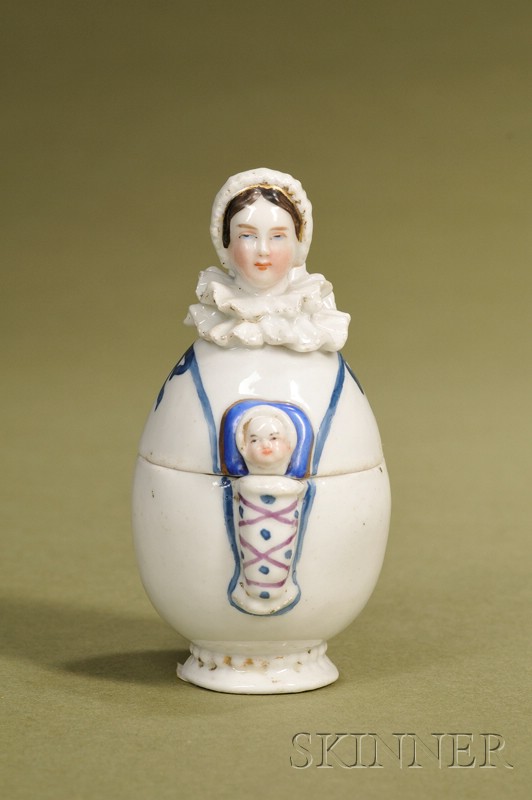 Appraisal: German Egg-form Trinket Box c glazed porcelain egg-shaped container with