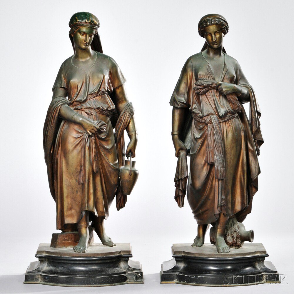 Appraisal: Pair of Bronze Figures of Maidens France th century each