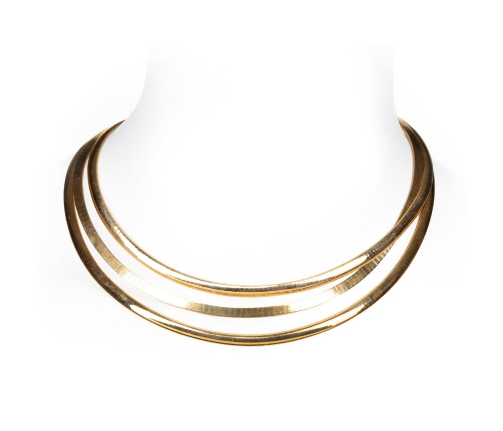 Appraisal: Group of Three kt Yellow Gold Omega Necklaces l in