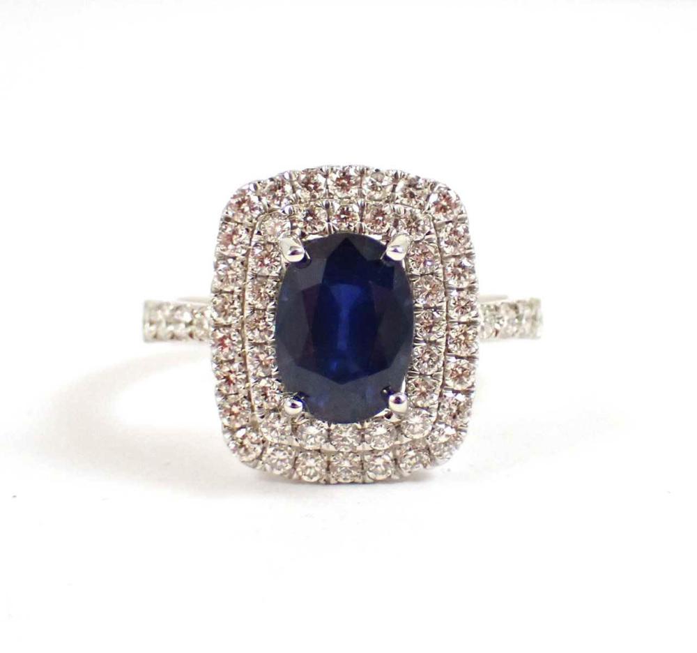 Appraisal: SAPPHIRE DIAMOND AND FOURTEEN KARAT GOLD RING The k white