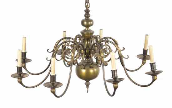 Appraisal: A Group of Four Dutch Baroque Style Brass Eight-Light Chandeliers