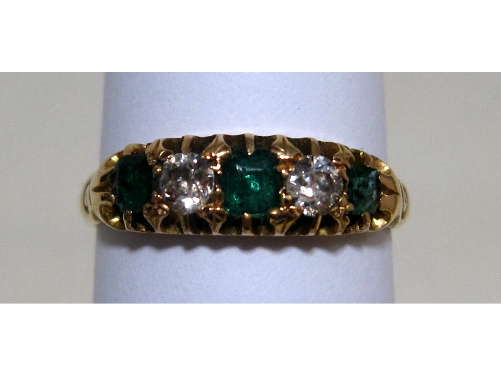 Appraisal: Victorian ct gold emerald and diamond five stone ring