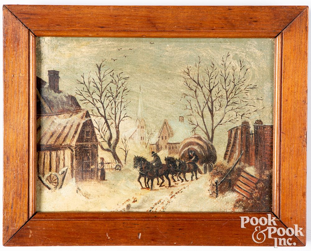 Appraisal: Small oil on canvas winter landscape late th c Small