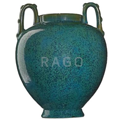 Appraisal: FULPER Urn green crystalline glaze Flemington NJ - Vertical rectangular