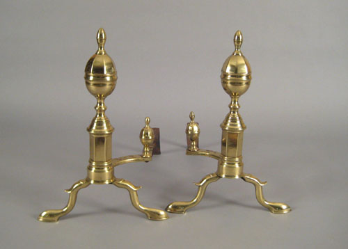 Appraisal: Pair of Boston Federal brass andirons ca stamped J Davis