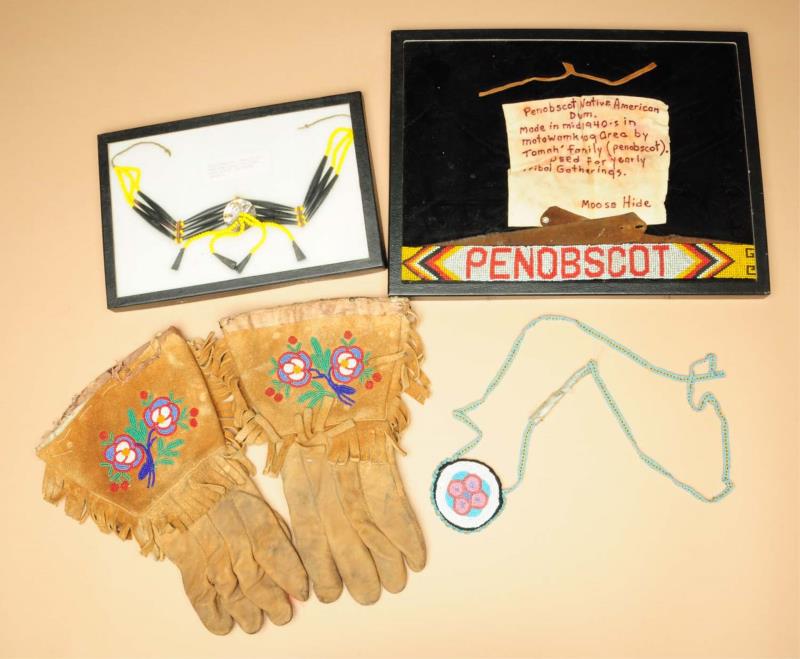 Appraisal: Lot of Beaded Pieces Including one pair of Cree gloves