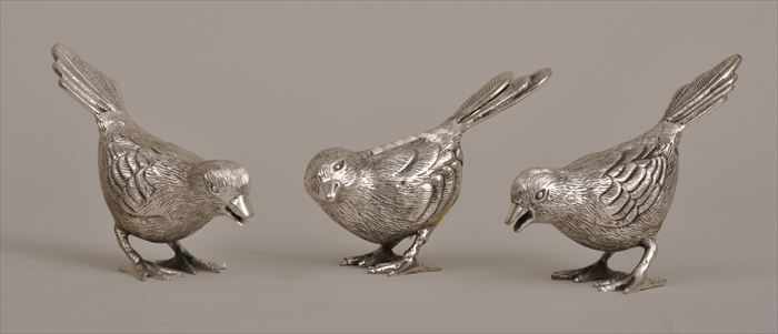 Appraisal: THREE SILVERPLATE BIRD FIGURES x in