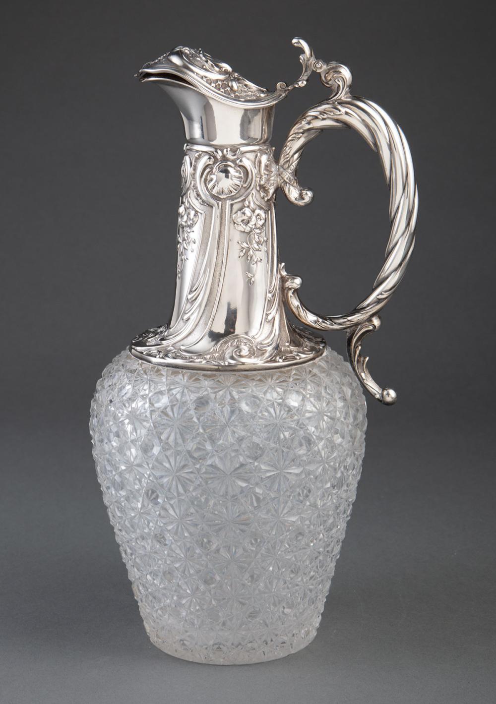 Appraisal: Continental Belle Epoque Silver-Mounted Cut Glass Claret Jug late th