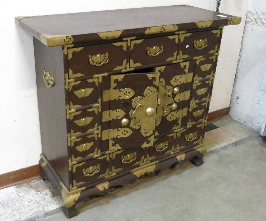 Appraisal: KOREAN CABINET CHEST th century a double-door cabinet with four