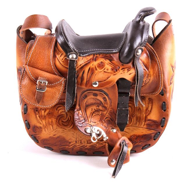 Appraisal: Salesman Sample Leather Tooled Saddle Purse Offered in this lot