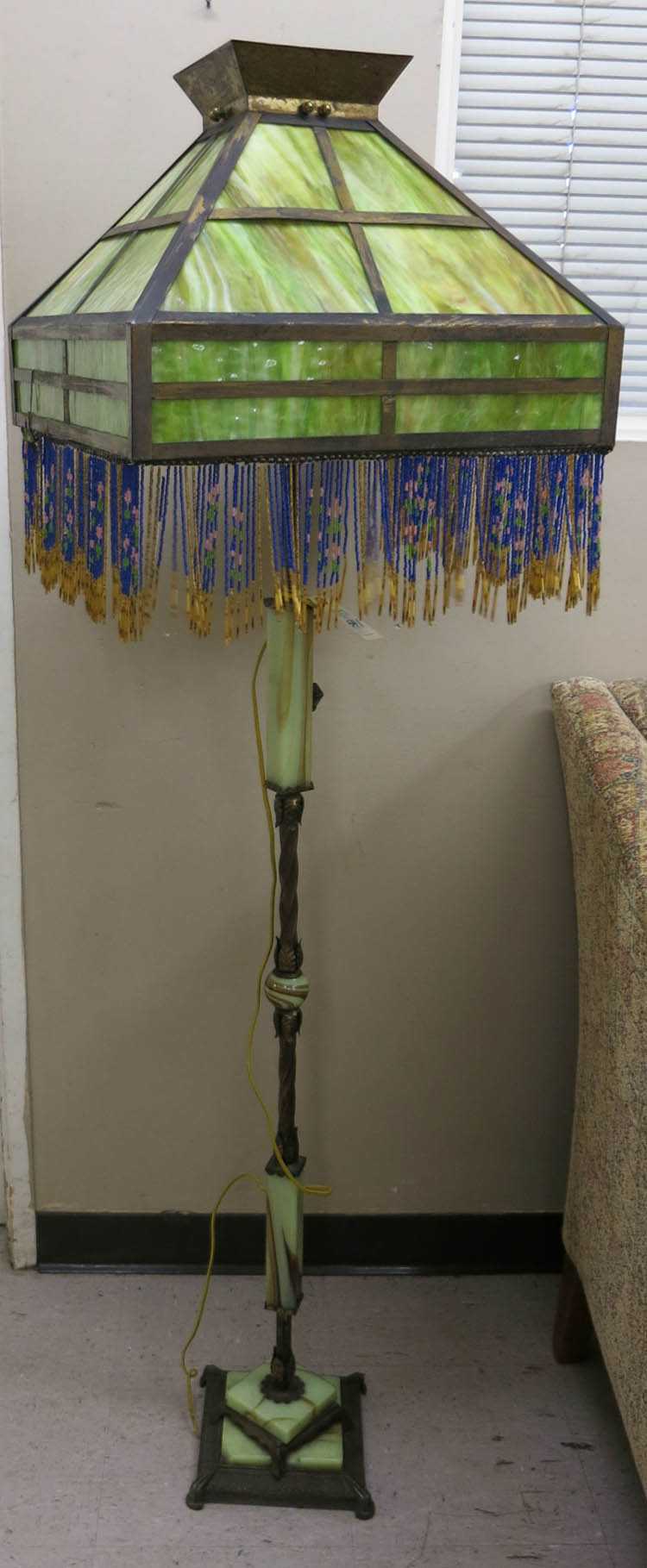 Appraisal: VINTAGE FLOOR LAMP WITH PANEL SHADE American c s featuring