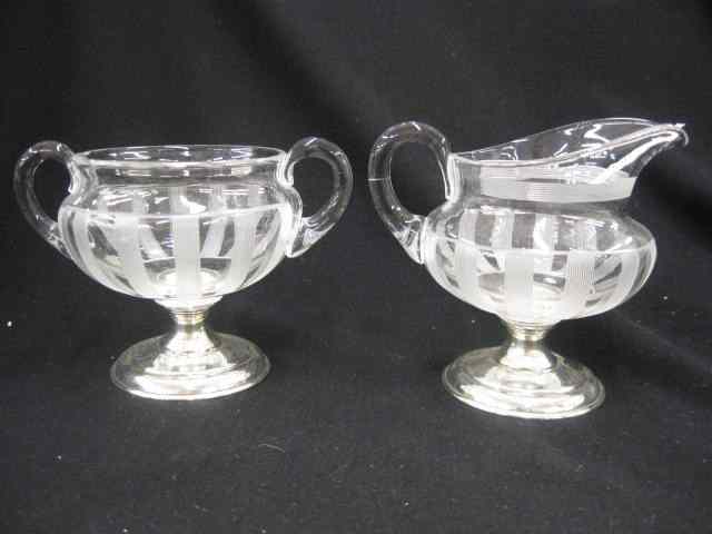 Appraisal: Hawkes Sterling Silver Cut Glass Creamer Sugar sterling pedestal bases