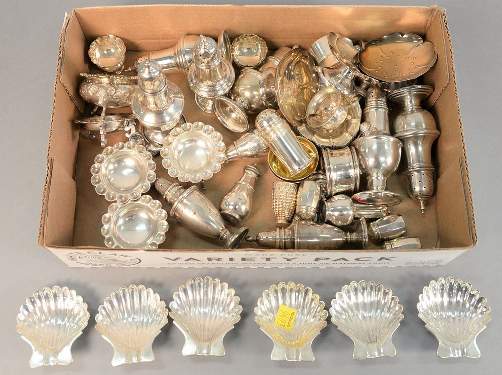 Appraisal: Sterling silver lot to include salts pepper shakers and nut