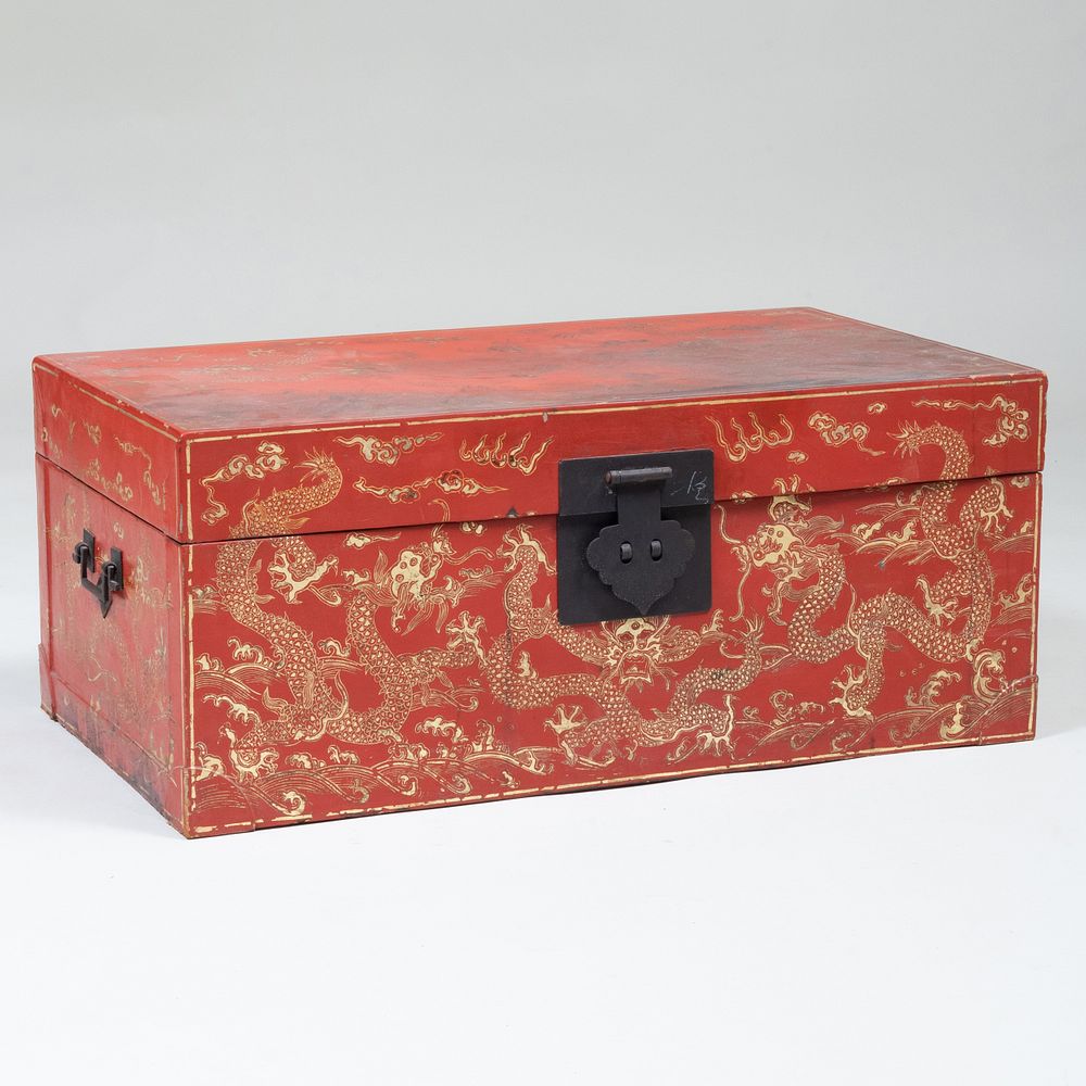 Appraisal: Chinese Export Painted and Parcel-Gilt Trunk of Recent Manufacture x