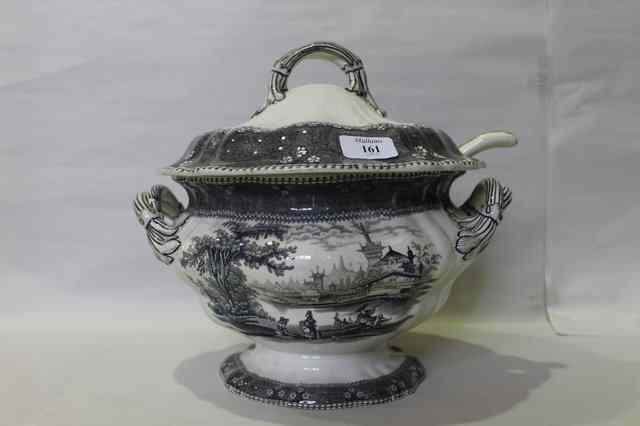 Appraisal: A LARGE VICTORIAN MONOCHROME PRINTED SOUP TUREEN cover and ladle