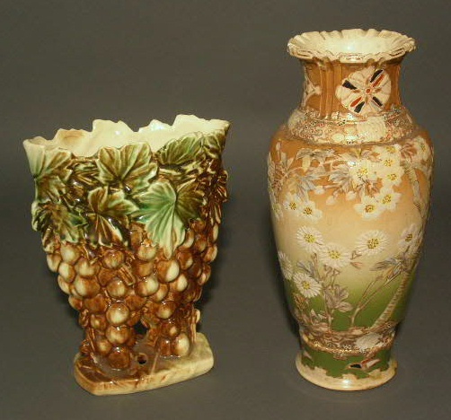 Appraisal: Satsuma vase h and a Majolica grape vase h