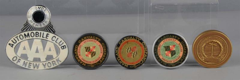 Appraisal: Lot of Insurance Medallions Lot of five metal medallions and