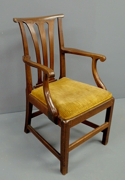 Appraisal: Ladies Chippendale walnut armchair th c with a slip seat