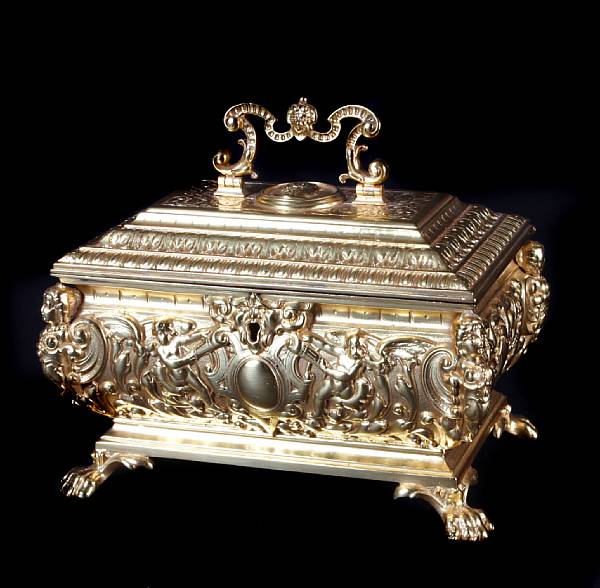 Appraisal: A gilt brass jewelry casket height in width in depth