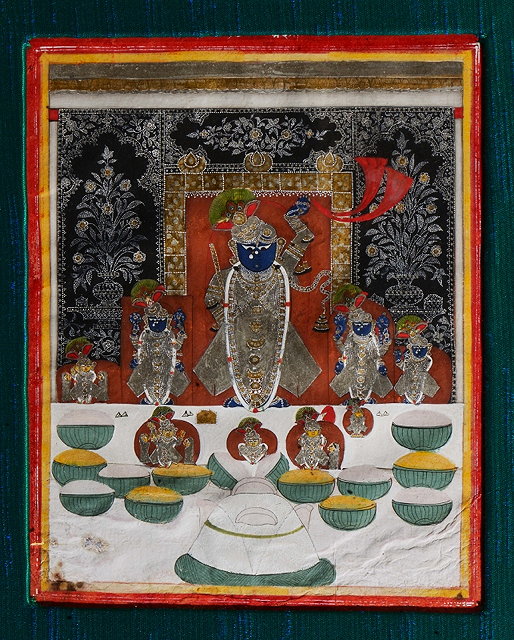 Appraisal: AN INDIAN MINIATURE PAINTED WITH SRI NATH-JI enshrined before a