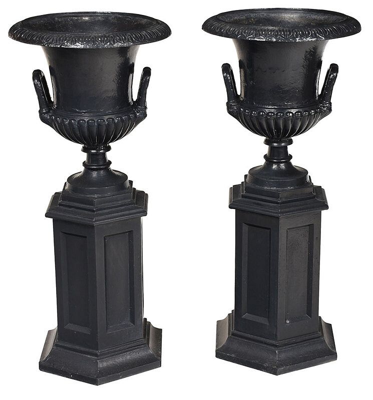 Appraisal: Pair Classical Style Cast Iron Garden Urns late th century