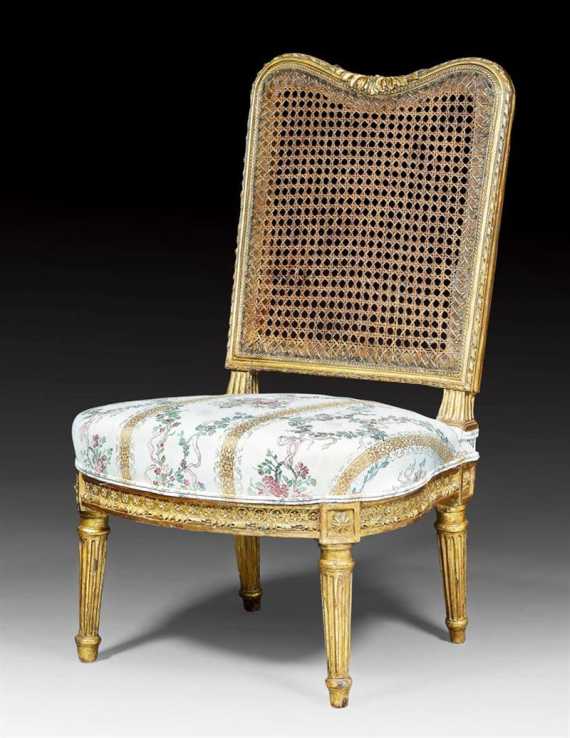 Appraisal: CHAIR A LA PERRUQUIERE Louis XVI stamped G IACOB Georges