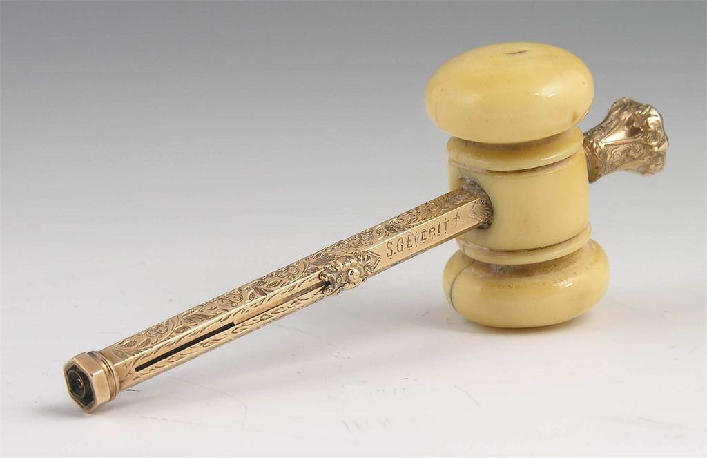 Appraisal: A Victorian gilt propelling pen pencil and ivory gavel