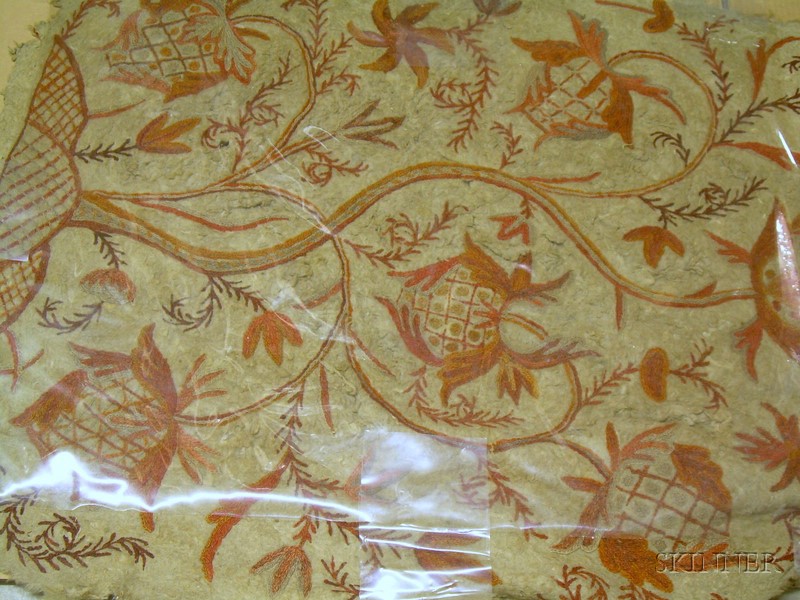 Appraisal: Floral Crewelwork on Coarse Wool Panel possibly th century irregular