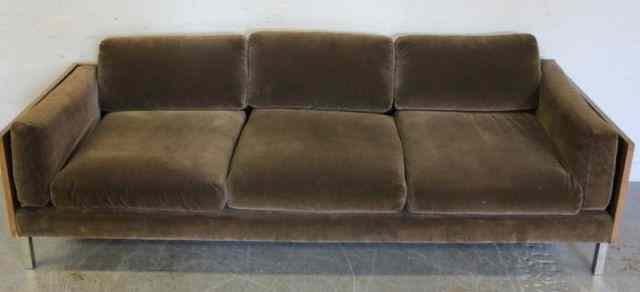 Appraisal: Midcentury Upholstered Chrome Wood Sofa Possibly Milo Baughman From a