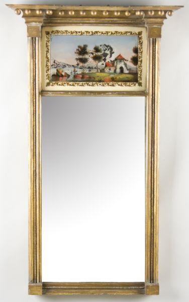 Appraisal: Federal Eglomise Architectural Mirror early th century gilt wood and