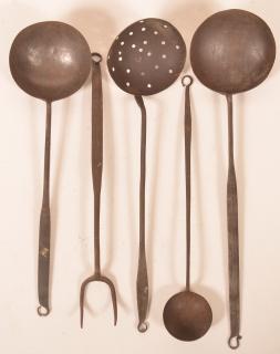 Appraisal: Lot of Five th Century Wrought Iron Utensils Largest measures