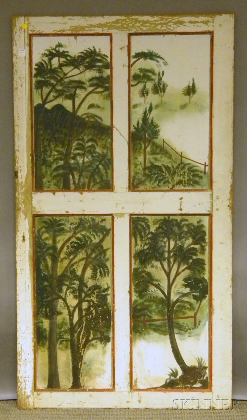 Appraisal: Folk Painted Scenic-decorated Wooden Panel Door ht wd in Provenance