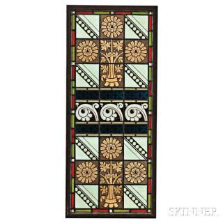 Appraisal: Arts and Crafts Stained Glass Panel Art glass iron lead