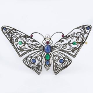 Appraisal: Large Art Nouveau style Diamond Cabochon Sapphire Emerald and Ruby