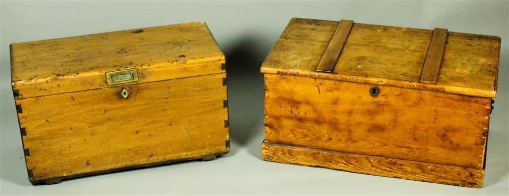 Appraisal: TWO SMALL PINE BLANKET CHESTS one having a rectangular top