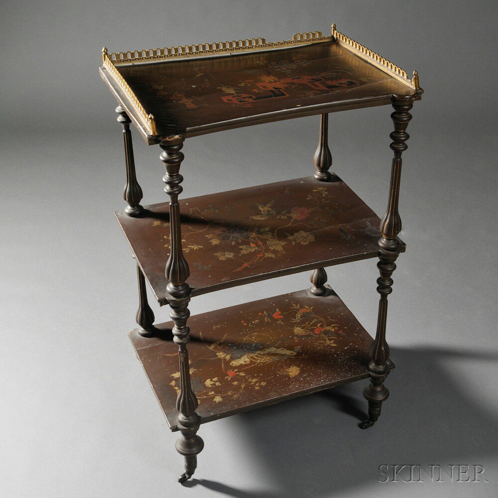 Appraisal: Three-tier Gilt Lacquered Occasional Stand China each rectangular tier with