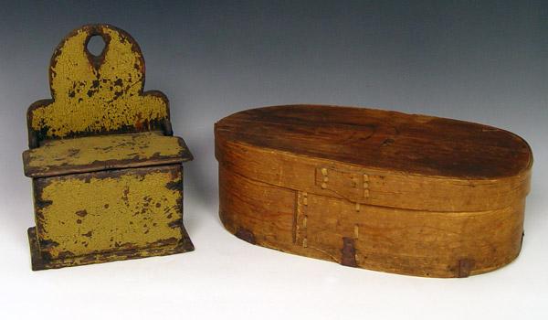 Appraisal: EARLY SALT BOX AND A BAND BOX The salt box