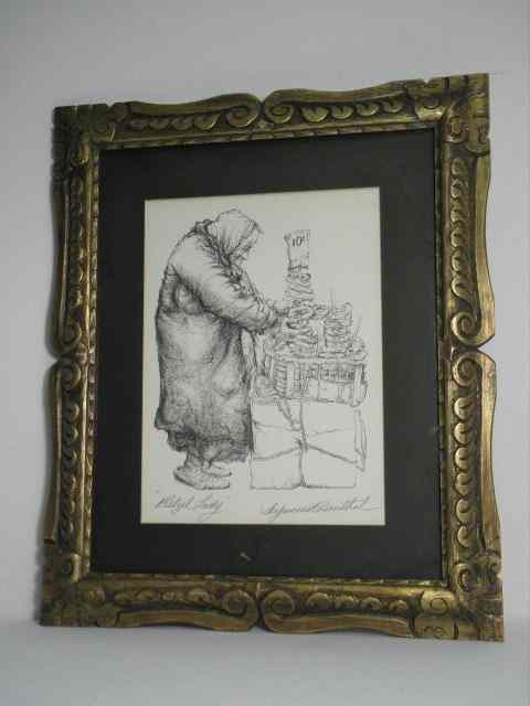 Appraisal: Seymour Rosenthal hand signed lithograph titled ''Pretzel Lady'' Framed and