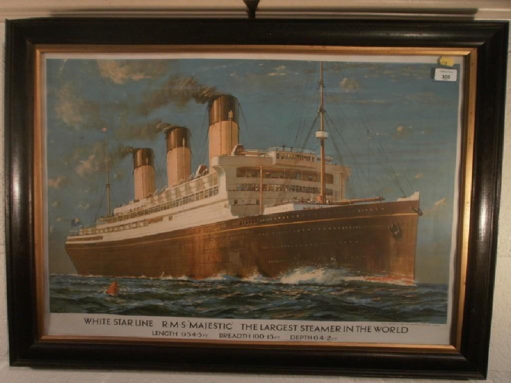 Appraisal: A large oak framed print of the White Star Line